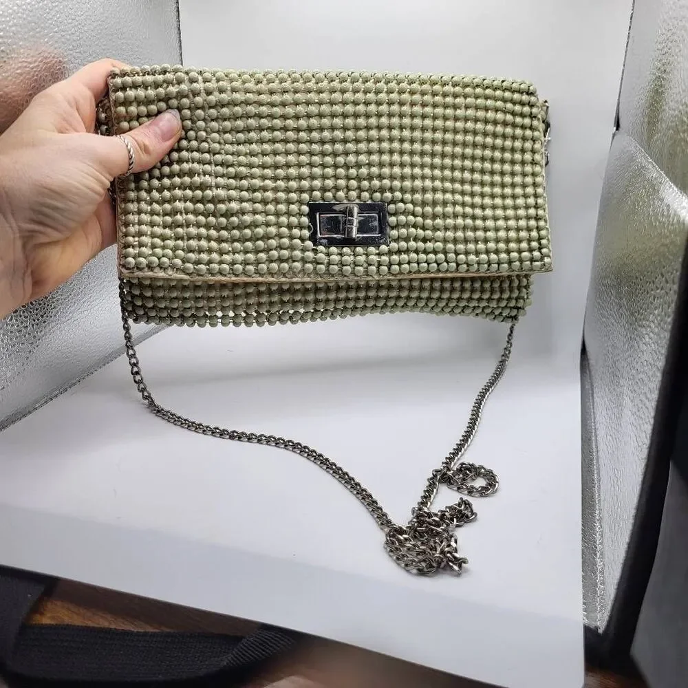 Vintage 90s BCBG MaxAzaria Cream Colored Mod Metal Chainmaile Purse
